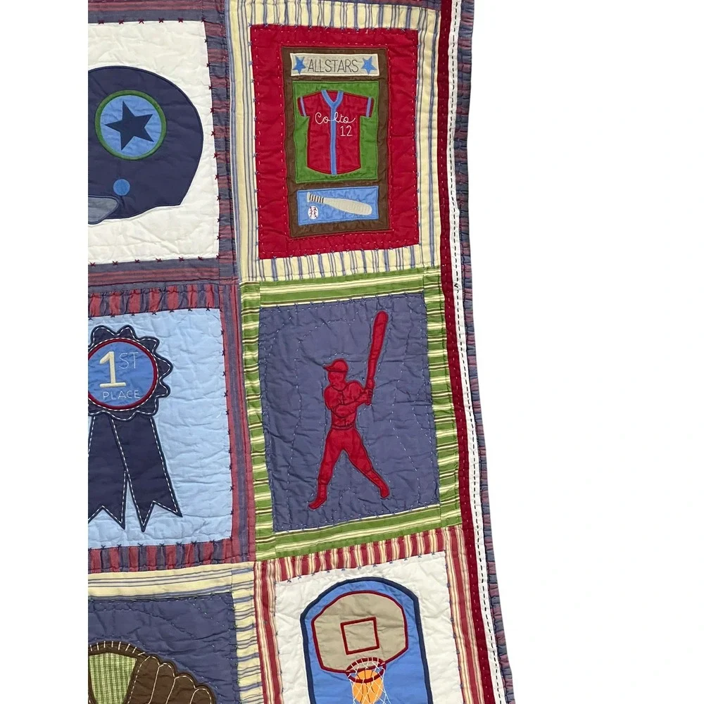 Pottery Barn Kids Sports Quilt Full Vintage Americana Patchwork 92x68